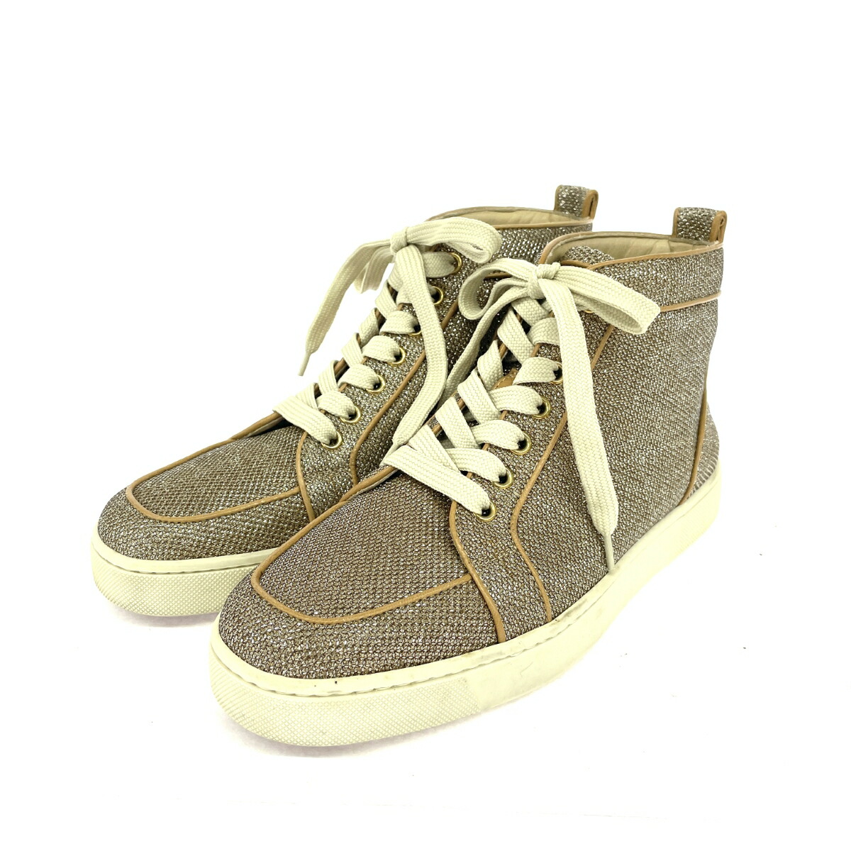 Christian Louboutin クリスチャンルブタン ハイカットスニーカー 思わしい 書きあらわす大きさ:39 ラメ    ゴールド色つや レディース【中古】