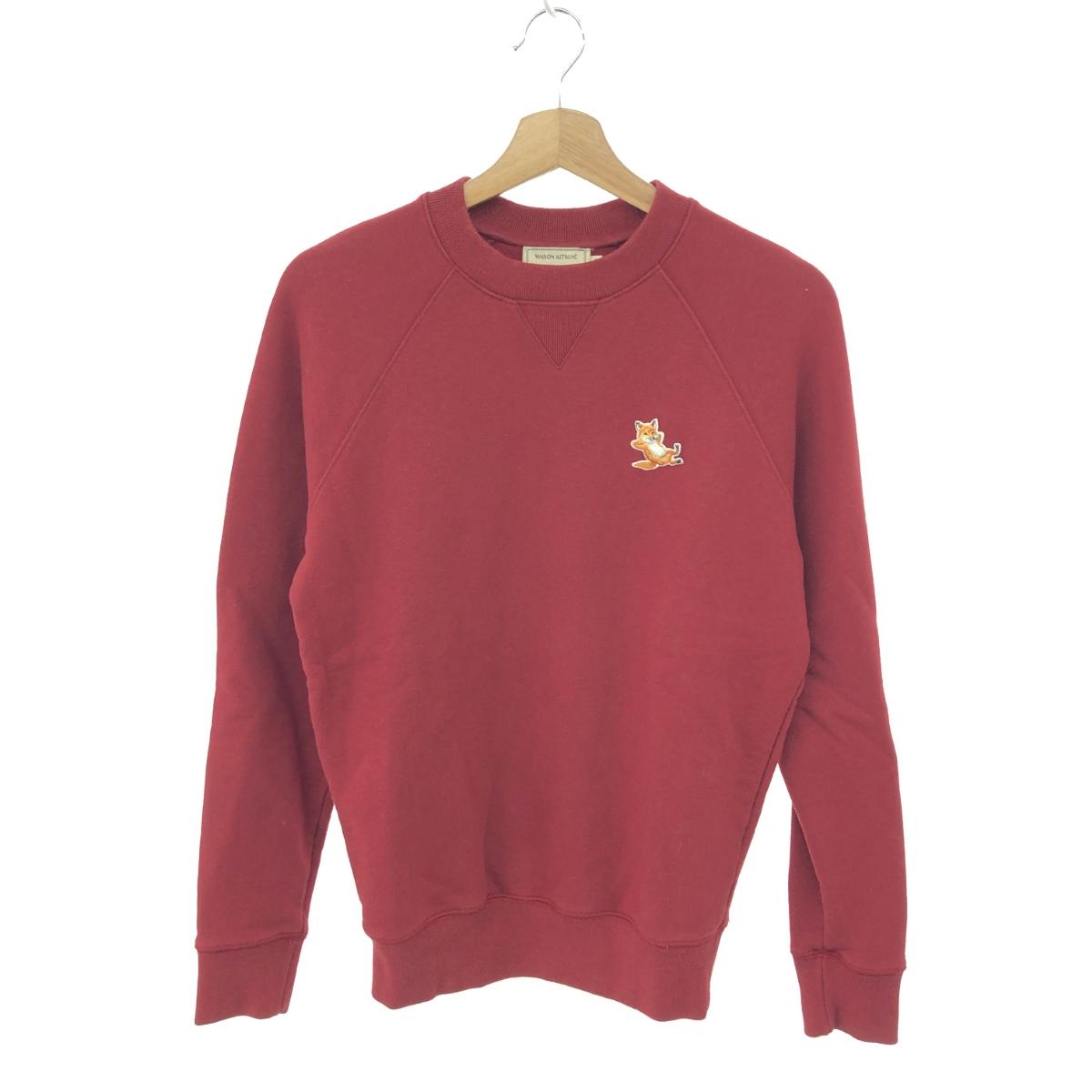 MAISON KITSUNE メゾンキツネ ラグランスウェット  大きさ:XXS ワンポイント/調教師    ボルドーワイン メンズ【中古】