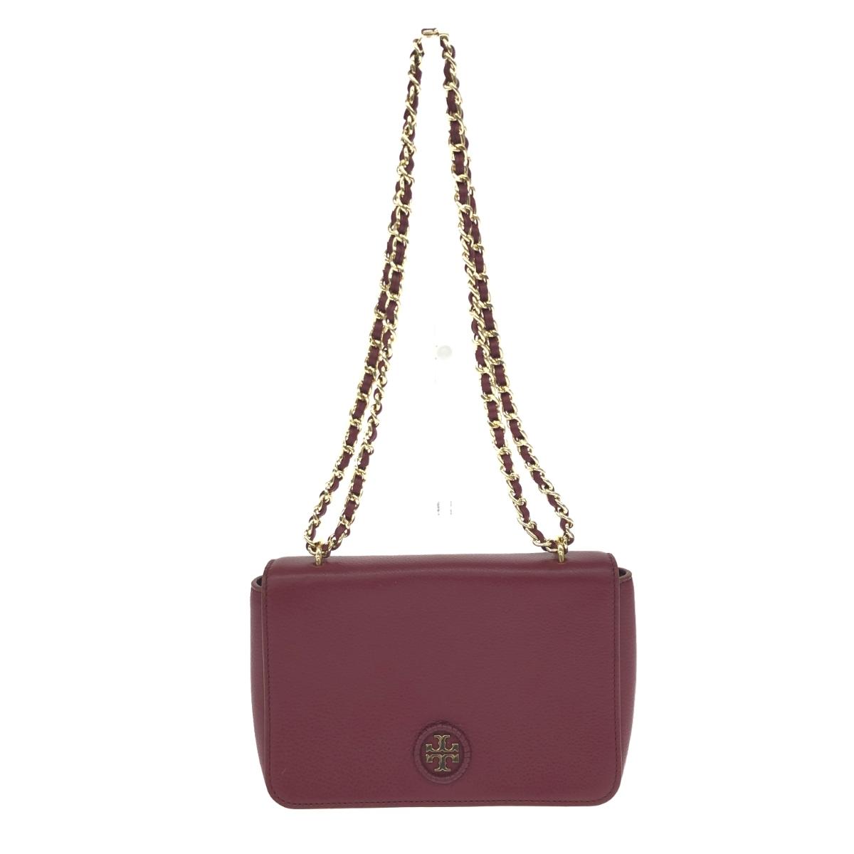 TORYBURCH トリーバーチ ショルダーバッグ   アイコン金具 なめし革    ボルドーワイン レディース【中古】