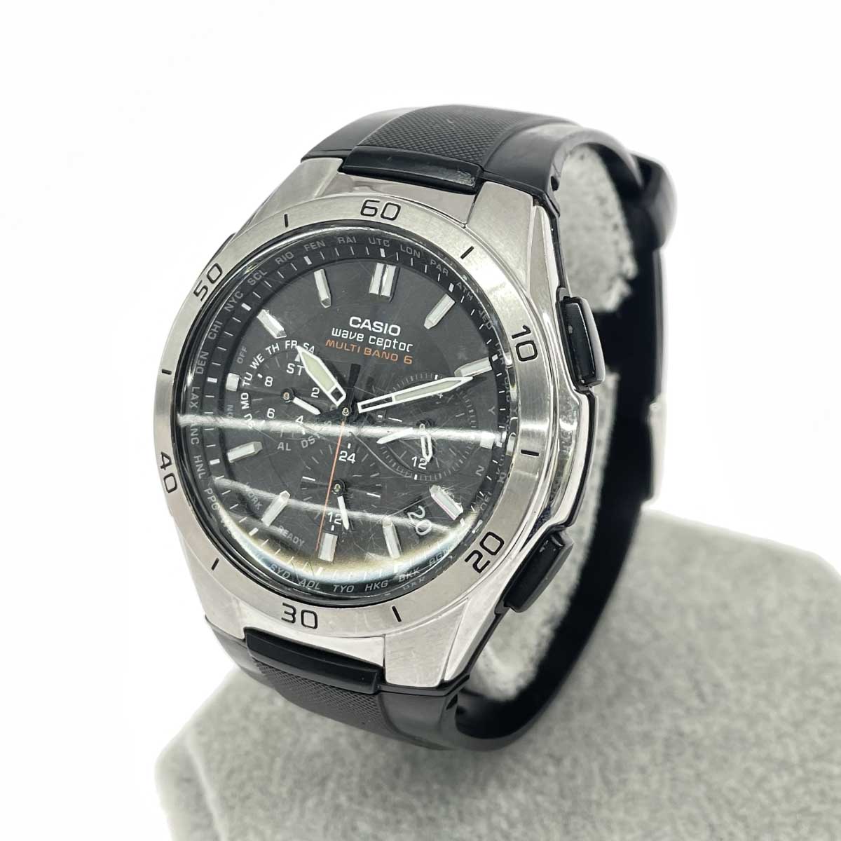 CASIO カシオ カシオウェーブセプター/電磁波ソーラーウォッチ   クロノグラフ/SS×レジン/ WVQ-M410   火器金属元素×黒いこと レディース【中古】