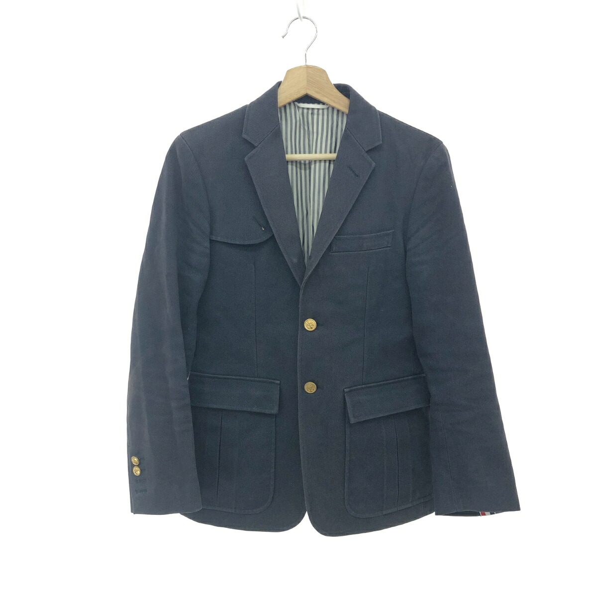 THOM BROWNE トムブラウン 3Bブレザージャケット サイズ:表記無し 金釦 トリコロール ネイビー メンズ【中古】|リサイクル ティファナ