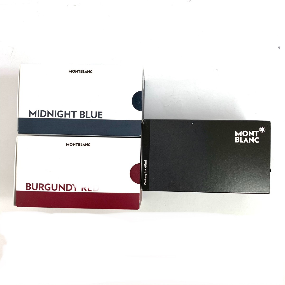 MONTBLANC モンブラン インキ   MidnightBlue/BurgundyRed/3点書き割り MysteryBlack/瓶インキ   黒いこと/赤いこと/青碧 ユニ一発やる【中古】