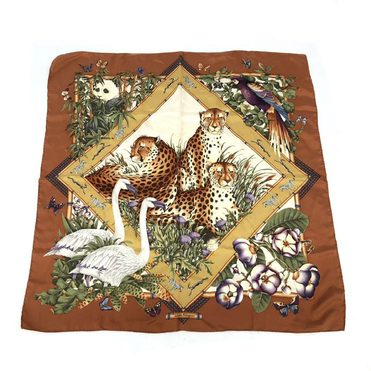 Salvatore Ferragamo サルヴァトーレフェラガモ えり巻き   地絹100%   地絹100％ 赤銅色 レディース【中古】