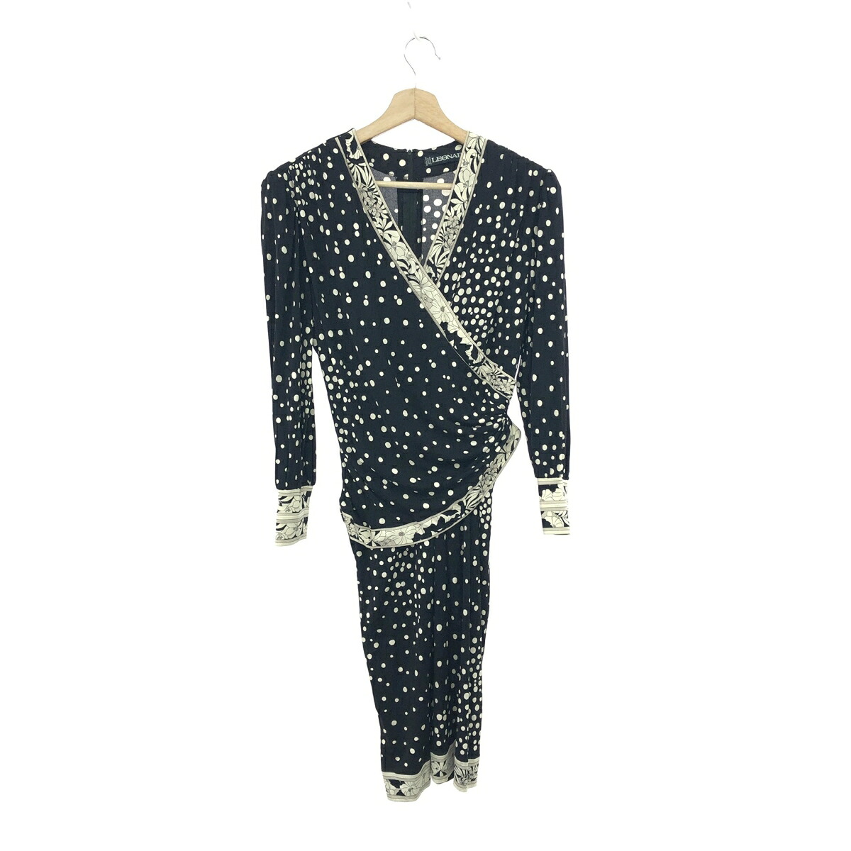 LEONARD レオナール カシュクールワンピース サイズ:9 ドット柄/花柄 ブラック レディース【中古】｜リサイクル ティファナ