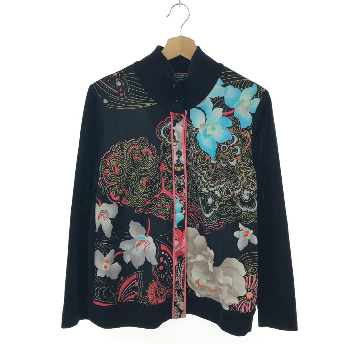 LEONARD レオナール 照明ランプ色つやジレー  大きさ:42 羊毛×地絹/花柄    黒いこと レディース【中古】