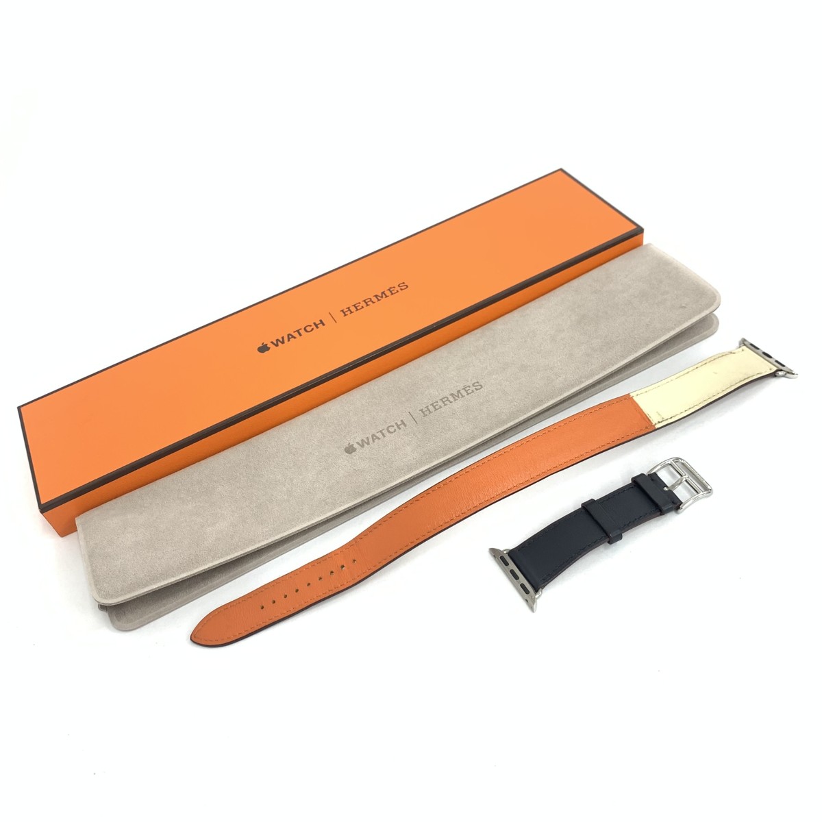 HERMES エルメス アップルウォッチバンド   なめし革    白いこと/赤銅色/オレンジ色 ユニ一発やる【中古】