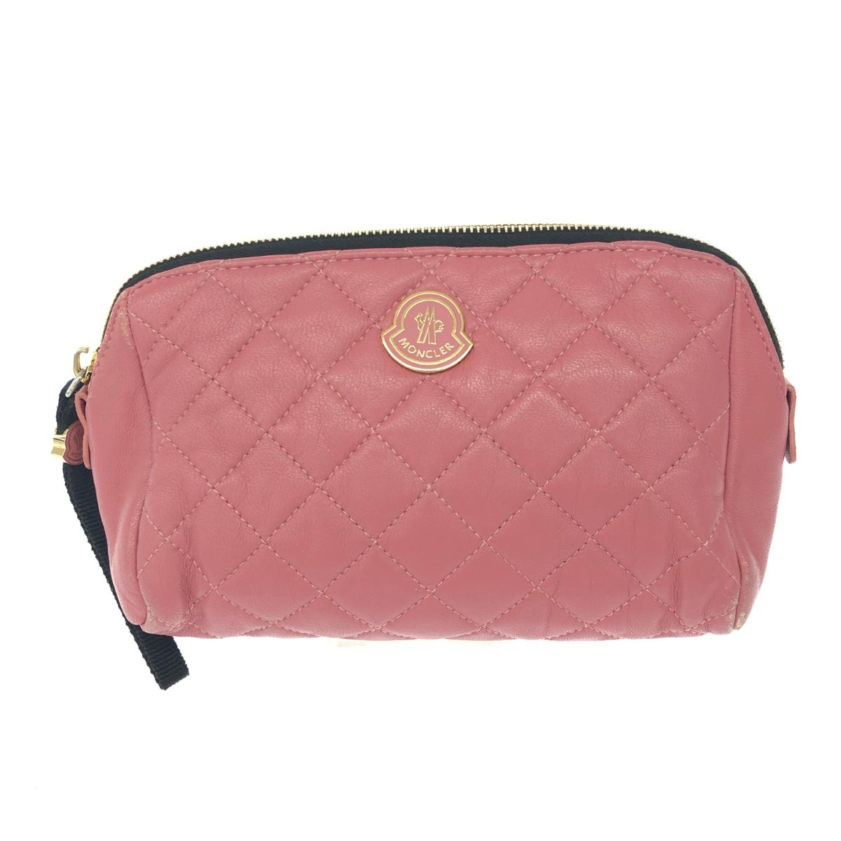 MONCLER モンク線路 車寄せ   ロゴタイプ/キルティング/なめし革    サクラ色 レディース【中古】