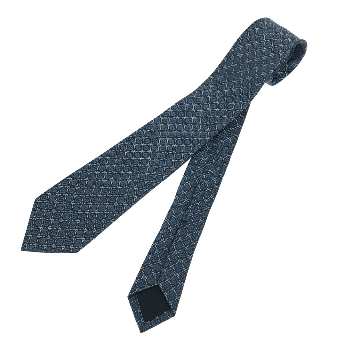 GUCCI グッチ ナロータイ 美品 シルク/ネイビー マイクロGG/格子柄 シルク100％ ネイビー メンズ【中古】｜リサイクル ティファナ