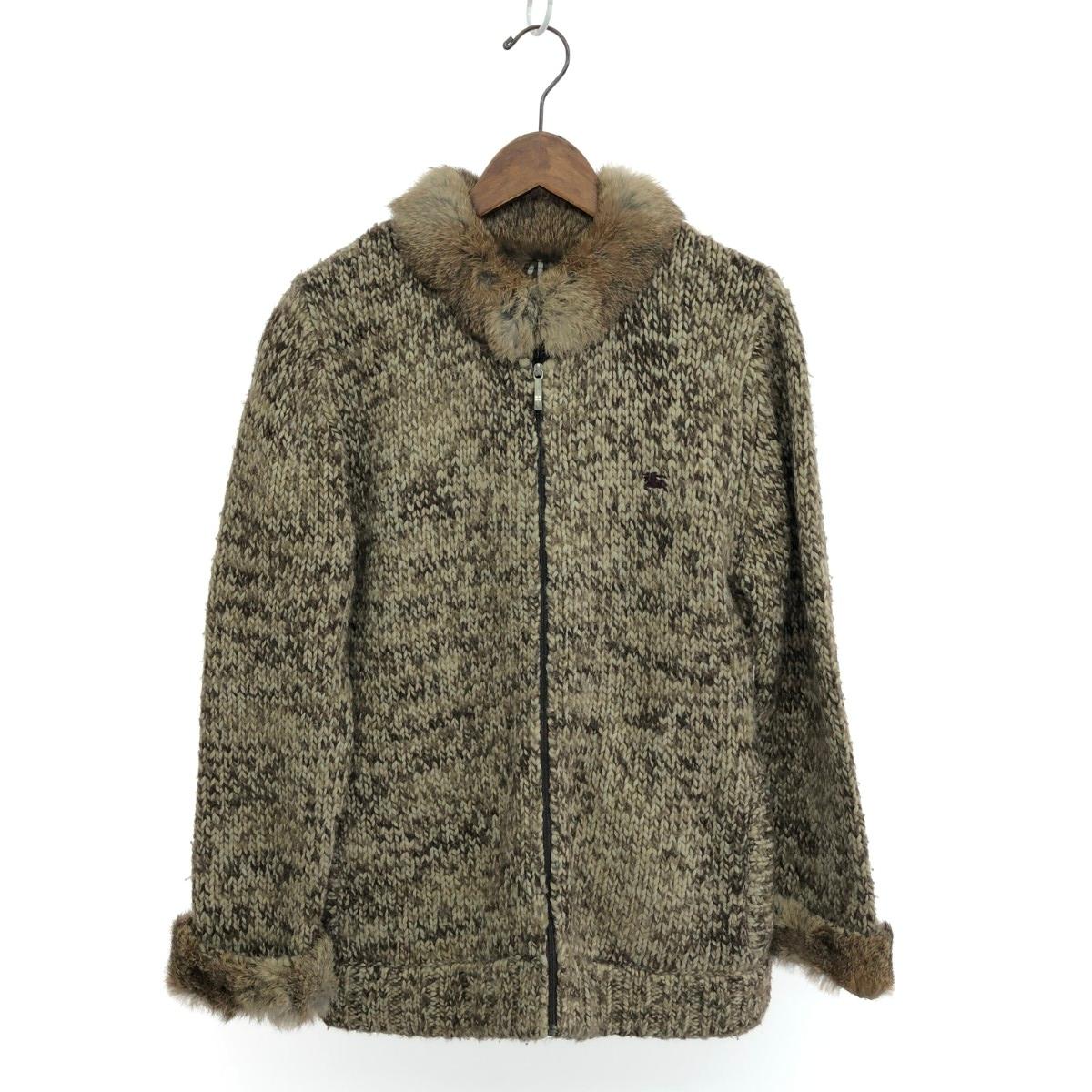 BURBERRY BLACK LABEL バーバリーブラックレーベル ニットジャケット 良好 サイズ:3 ラビットファー/ホース刺繍 ブラウン メンズ【中古】｜リサイクル ティファナ