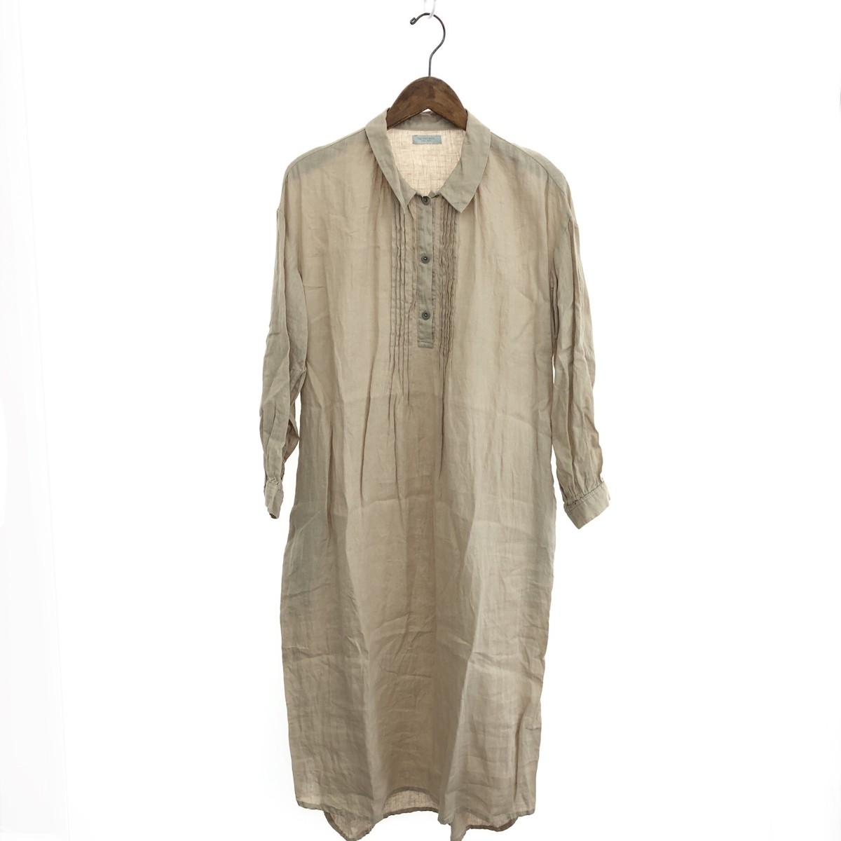 fog linen work フォグリネンワーク 長袖シャツワンピース 良好 プリーツ/リネン ベージュ レディース【中古】|リサイクル ティファナ