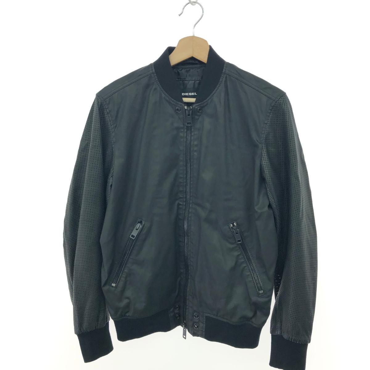 DIESEL ディーゼル レザー切替ジップアップジャケット サイズ:S コーティング 羊革 ブラック メンズ【中古】｜リサイクル ティファナ