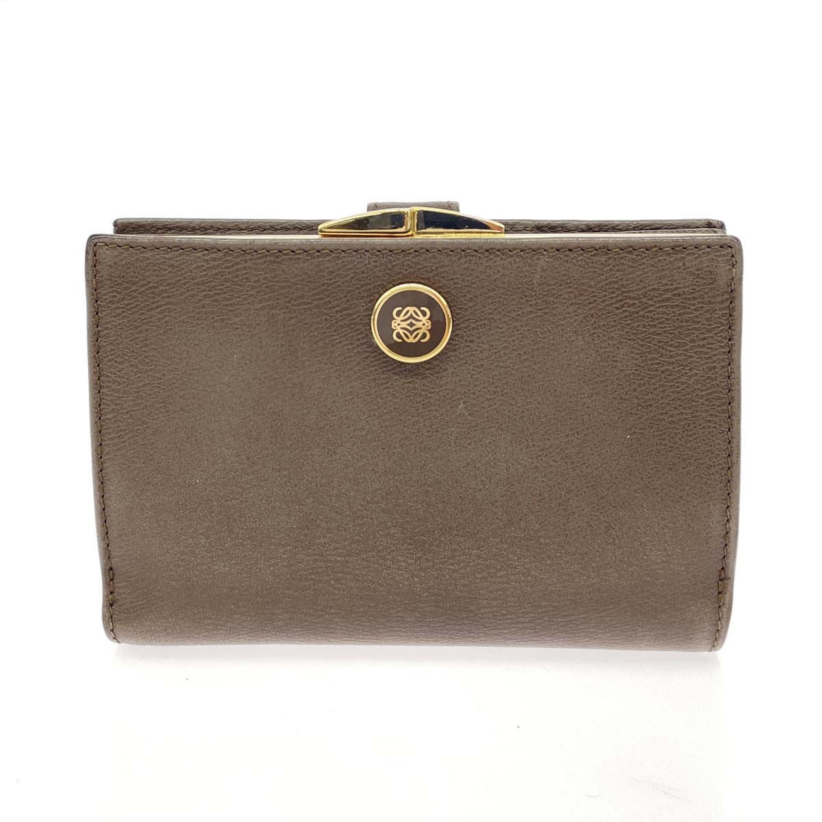 LOEWE ロエベ がま口二つ折り財布 良好 アナグラム/レザー ブラウン レディース【中古】｜リサイクル ティファナ