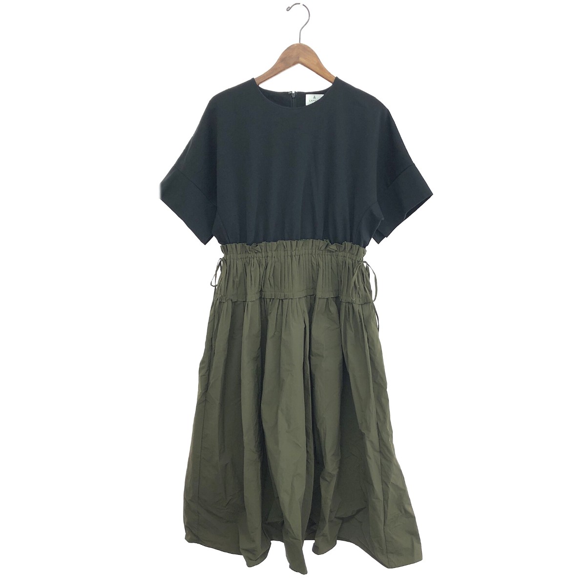 LANVIN en Bleu ランバンオンブルー コンビフレアワンピース 良好 サイズ:38 プリーツ/定価31900円 24SS/ ブラック/カーキ レディース【中古】｜リサイクル ティファナ