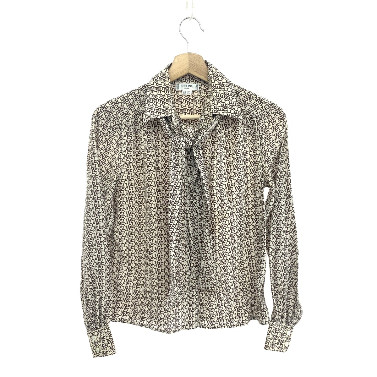 CELINE セリーヌ 総ロゴボウタイシャツ サイズ:38 ヴィンテージ ホワイト/ブラウン レディース【中古】|リサイクル ティファナ