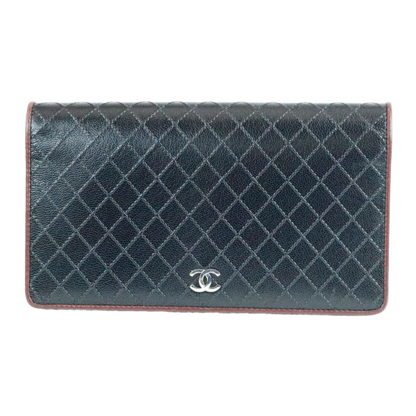 【中古】シャネル マトラッセ 長紙入れ ピコローレ 2つ折り 黒いこと CHANEL