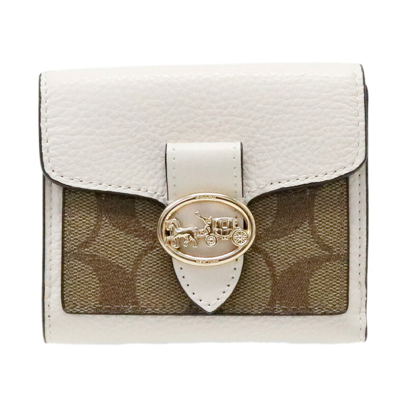 【中古】美品 COACH コーチ 7250 ジョージー スモール ウォレット シグネチャー 二つ折り財布 ホワイト PVC レザー レディース|薔薇雑貨のヒーリングローズ&RE