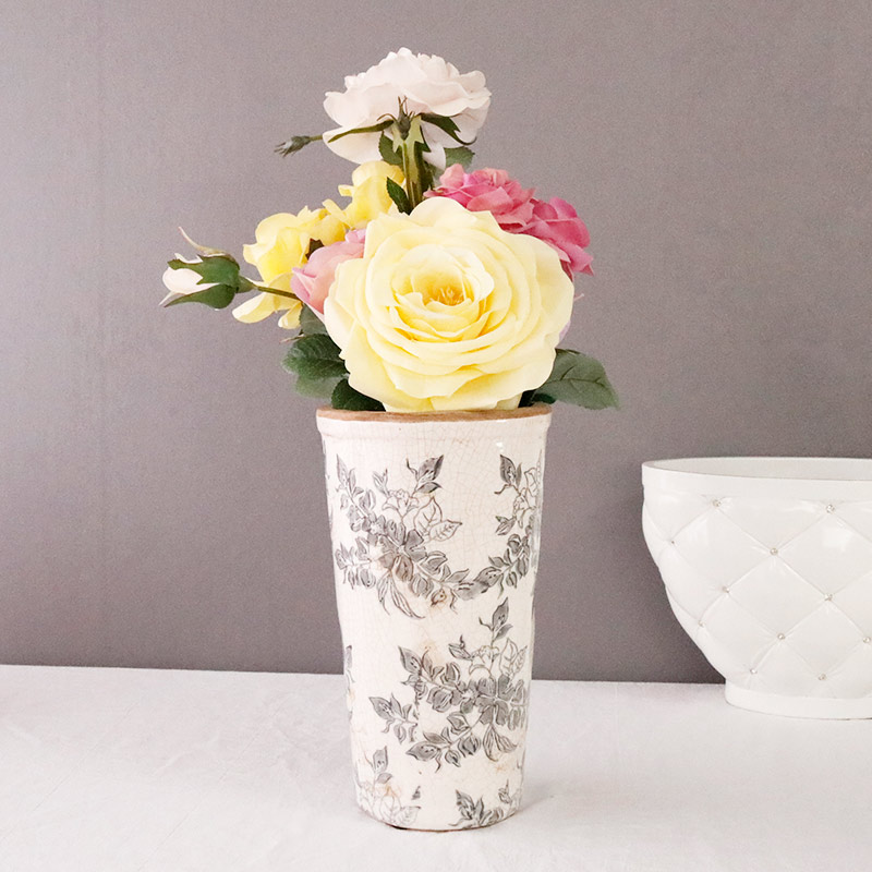 手作り陶器の花瓶 楽天市場】ハンドメイドプリントフラワーベース-32 あす楽13時