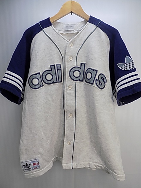 ビンテージ　adidas トレフォイル ユニフォーム　ゲームシャツ adidas 90年代 トレフォイルロゴ刺繍 ゲームシャツ XL ブラック