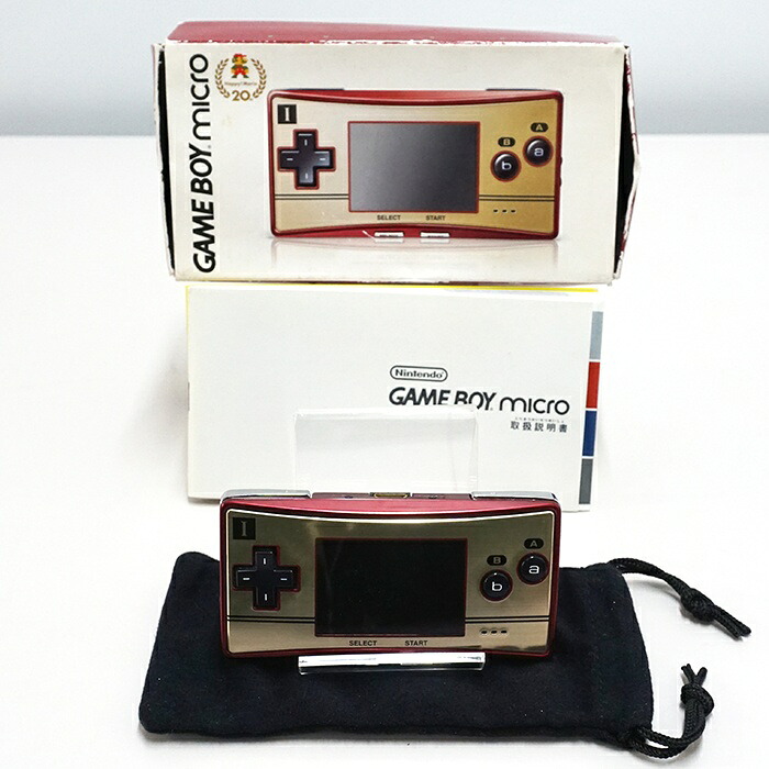 【中古品】任天堂 ゲームボーイミクロ スーパーマリオ20周年記念モデル / OXY-001 / ファミコンカラー / 箱・取説あり / 収納ポーチ・ACアダプタ付き / 動作OK / 液晶画面内にホコリ / 箱にイタミ※発送元：北海道｜RECYCLESHOPあいうえお