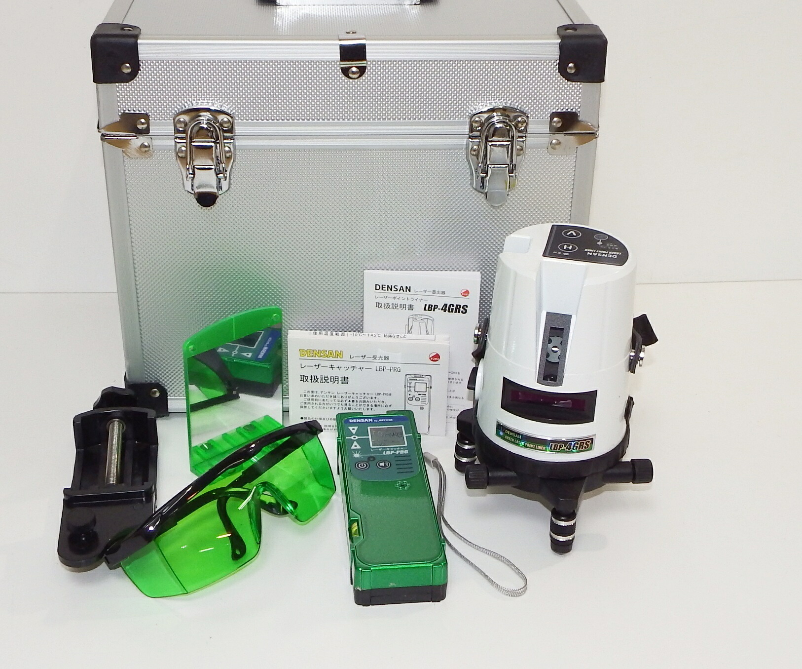 【中古品】DENSAN デンサン ジェフコム  / グリーンレーザーポイントライナー  LBP-4GRS / 緑であることレーザ捕手 LBP-PRG / 美品 / レーザ墨出器 / レーザ受光器 /電設進め方物の具 / 取説・属する品・捉え所の無い容れもの / 545