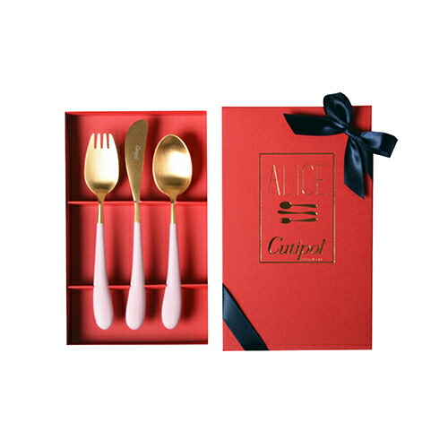 楽天市場 メール便ご利用で送料無料 クチポール アリス ギフトセット ピンク ゴールド 赤箱付 子供用 正規品 カトラリー ディナー スプーン ナイフ フォーク オシャレ お洒落 かわいい Cutipol Aliceset ギフト 送料無料 Red Cabin
