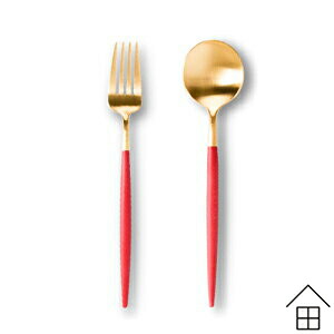 【レビューでクーポン&プレゼント】Cutipol GOA(クチポール ゴア)レッド×ゴールド デザート2本セット【正規品】【メール便可　3セットまで】 ( カトラリー 赤 オシャレ お洒落 かわいい ギフト 結婚祝い プレゼント 贈り物)