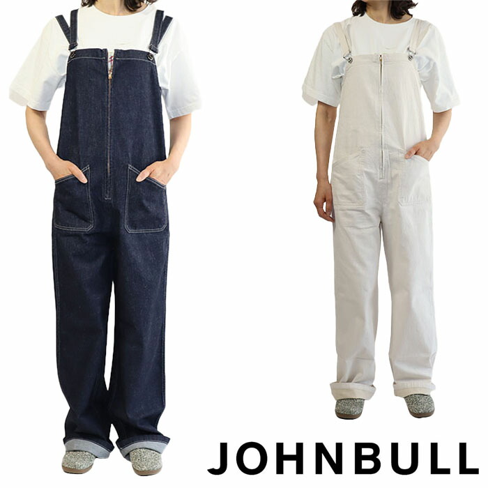 ジョンブルデニムオーバーオール ジッパー付き Johnbull ジョンブル レディース デニムVネックコンビネゾン