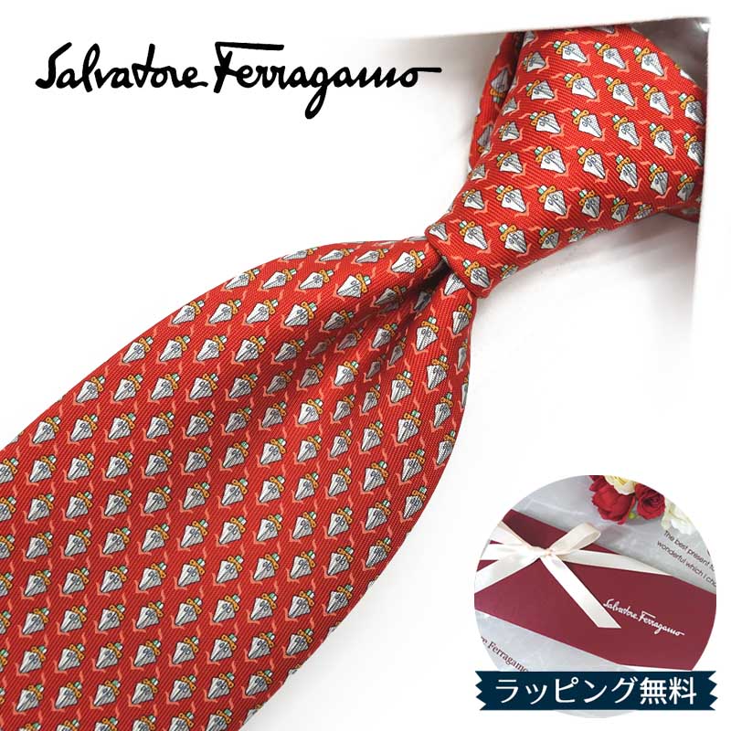 フェラガモ ネクタイ Salvatore Ferragamo FER43 レッド/グレー 8cm幅 フェラガモネクタイ・ブランドネクタイ・ネクタイブランド・ブランドギフト・バースデー 20代・30代・40代・50代・おしゃれ 11,760円