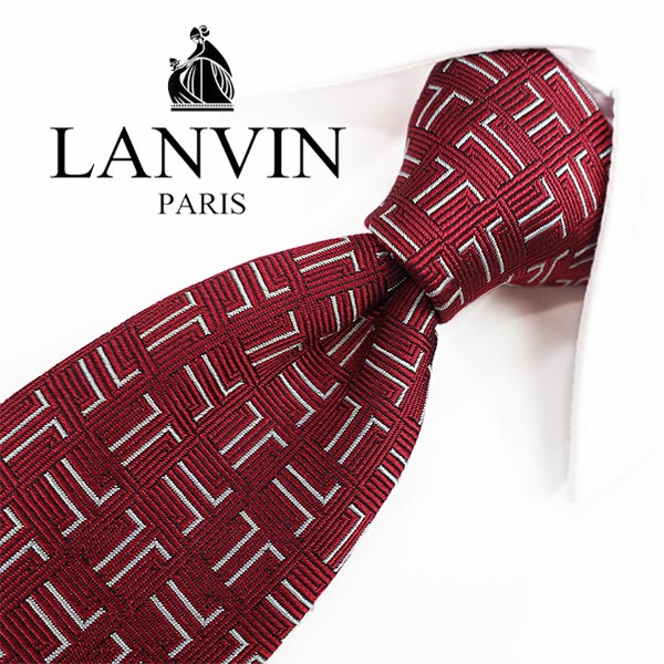 LANVIN ランバン ネクタイ(8cm幅) LA21 レッド／パールホワイト 8cm幅 【ランバンネクタイ・ネクタイ  ブランド】【プレゼント・おしゃれ・シルク】【送料無料】 ＲＥＤ ＲＯＳＥ