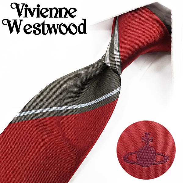 ヴィヴィアンウエストウッド ナローネクタイ(7cm細幅)Vivienne Westwood VW227 レッド チャコールグレー