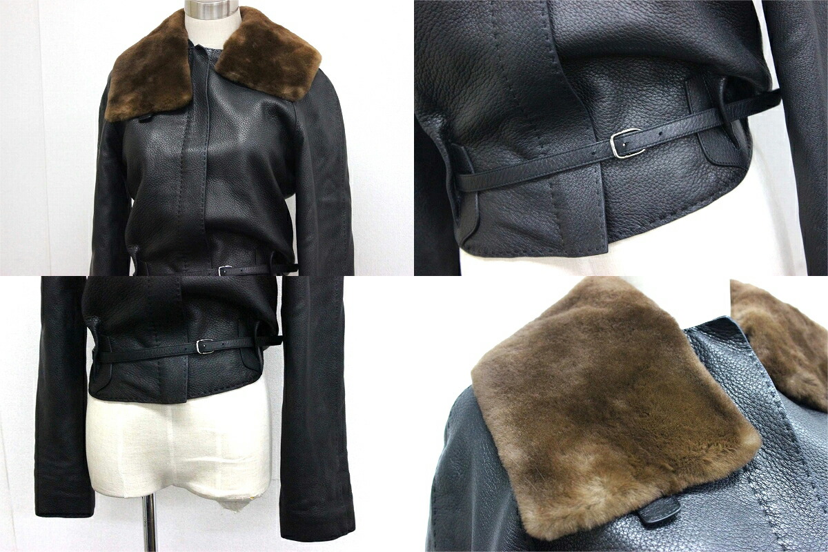 Brand Reference Rakuten Global Market Hermes Women S Deerskin Hermes Women S Deerskin Leather Jacket With Mink Fur Color 34 Black Brown Response