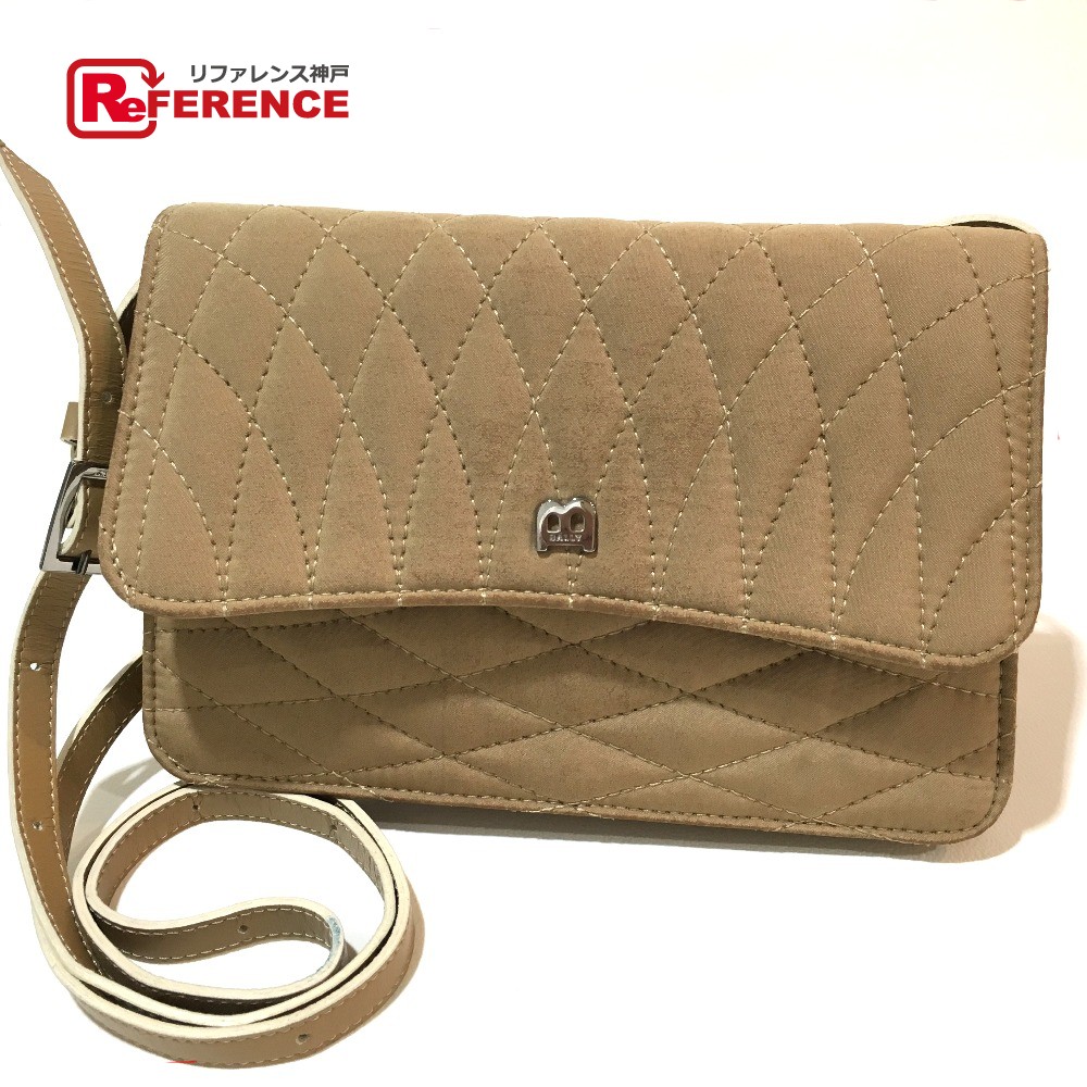 Authentic Bally Quilted Shoulder Bag Beige Nylon