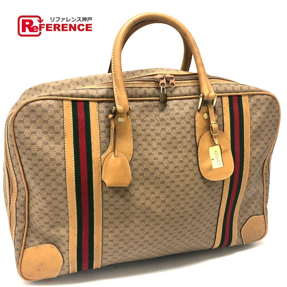 Brand Reference Gucci 010 525 1744 Trip Bag Handbag Micro Gucci 010 525 1744 Trip Bag Handbag Micro Gg Plus Old Sherry Line Boston Pvc X Leather Beige Lady S