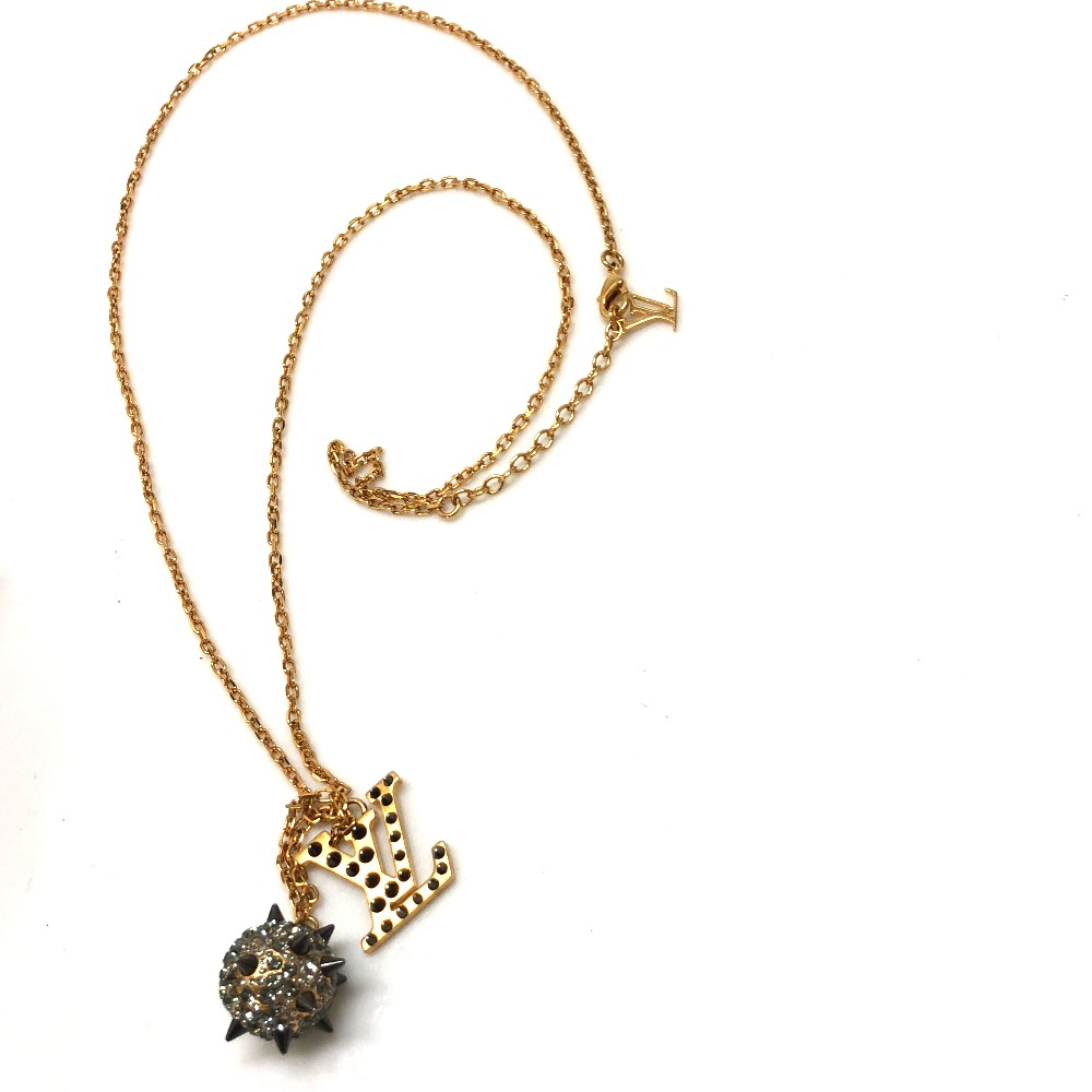 BRANDSHOP REFERENCE: AUTHENTIC LOUIS VUITTON Studs Ball & LV logo Long Necklace Necklace Gold ...