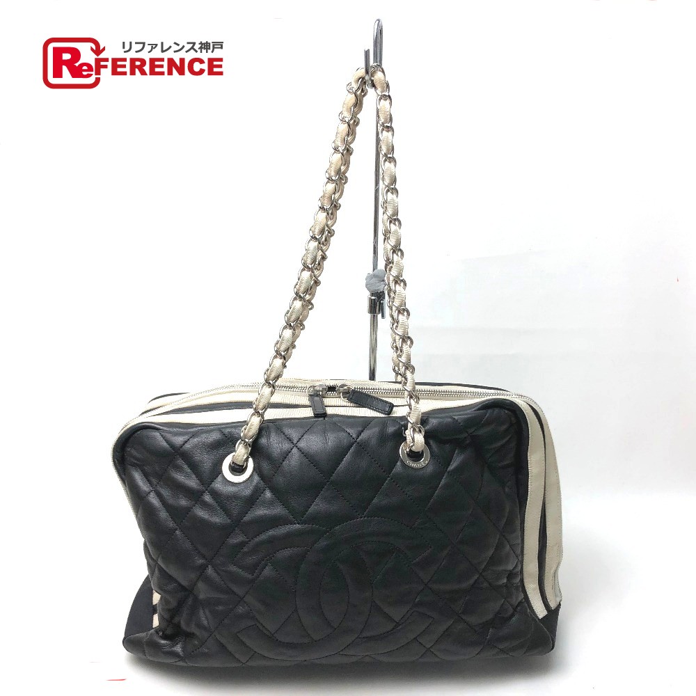 Authentic Chanel Chainshoulder Bag Quilted Duffle Black Silverhardware Lambskin Leather