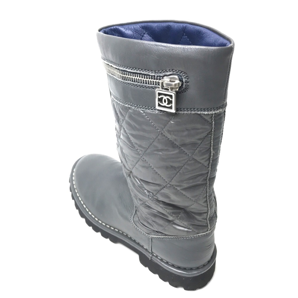 Chanel エンジニア シャネル エンジニアブーツ シャネル ココ コクーン ブーツ ブーツ ナイロン レザー グレー レディース 中古 ブランドショップ リファレンスchanel シャネル ブーツ あす楽対応 楽ギフ 包装