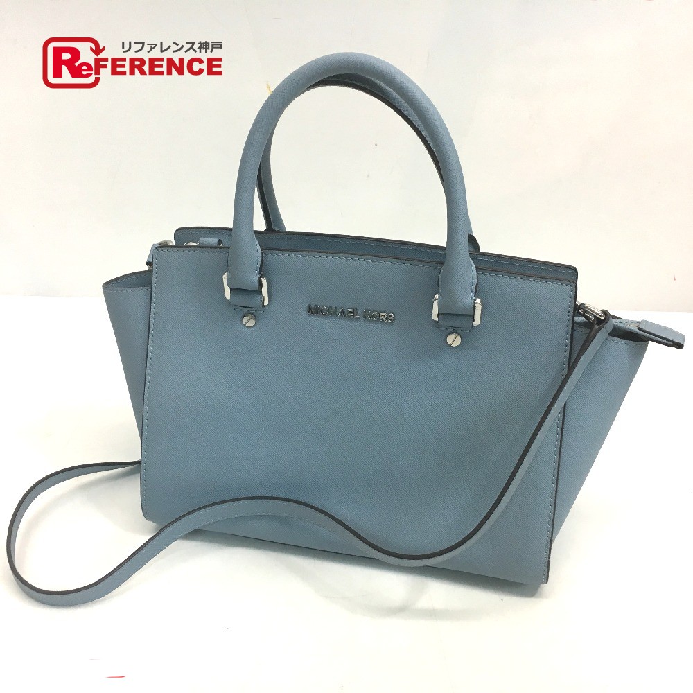 Authentic Michael Kors Shoulder Bag Selma 2 Way Tote Light Blue Leather