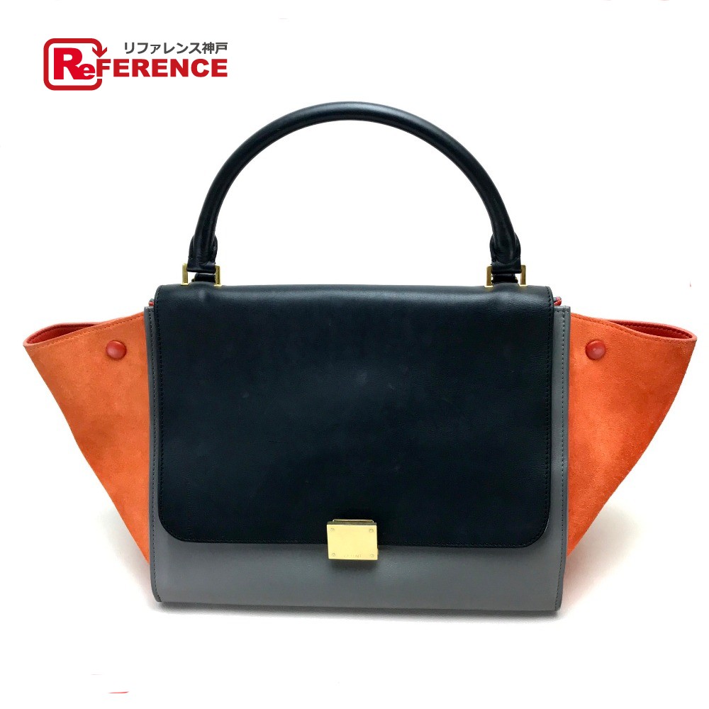 セリーヌ　ハンドバッグ　ショルダー　トラペーズ　ゴールド金具　レザー　スエード 美品】 正規品 セリーヌ ハンドバッグ トラペーズ ハラコ