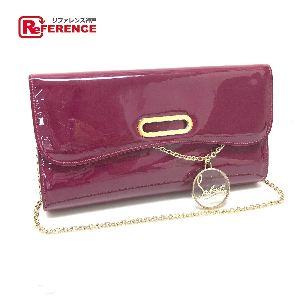 Authentic Louboutin Shoulder Bag Riviera Chain Clutch 2way Purple Patent Leather