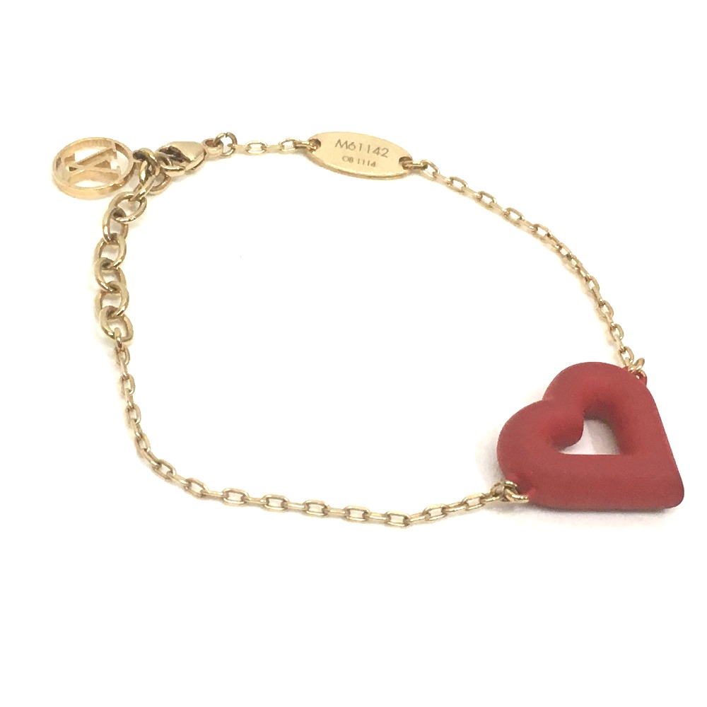 BRANDSHOP REFERENCE: AUTHENTIC LOUIS VUITTON ChainBracelet heart Bracelet Gold x Red Gold Plated ...
