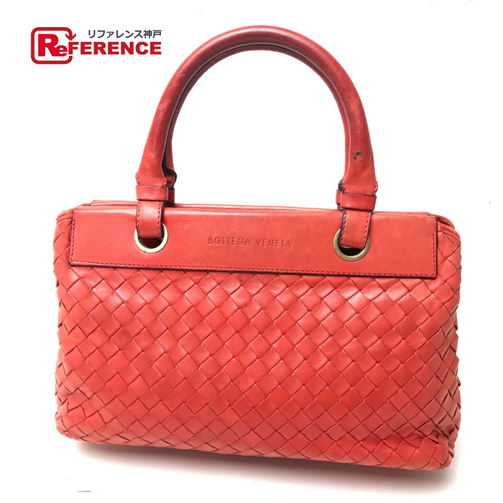 Authentic Bottega Veneta Intrecciato Tote Bag Hand Redbased Leather