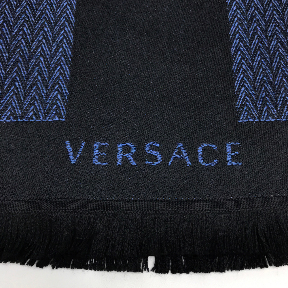 Versace ヴェルサーチ ロゴ メデューサ メンズ レディース マフラー ウール ブルー レディース 新品同様 中古 Visastart Com