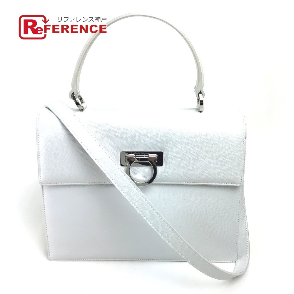 Salvatore Ferragamo サルヴァトーレフェラガモ ガンチーニ 斜め掛け 2WAY ハンドバッグ レザー レディース ホワイト 【中古】