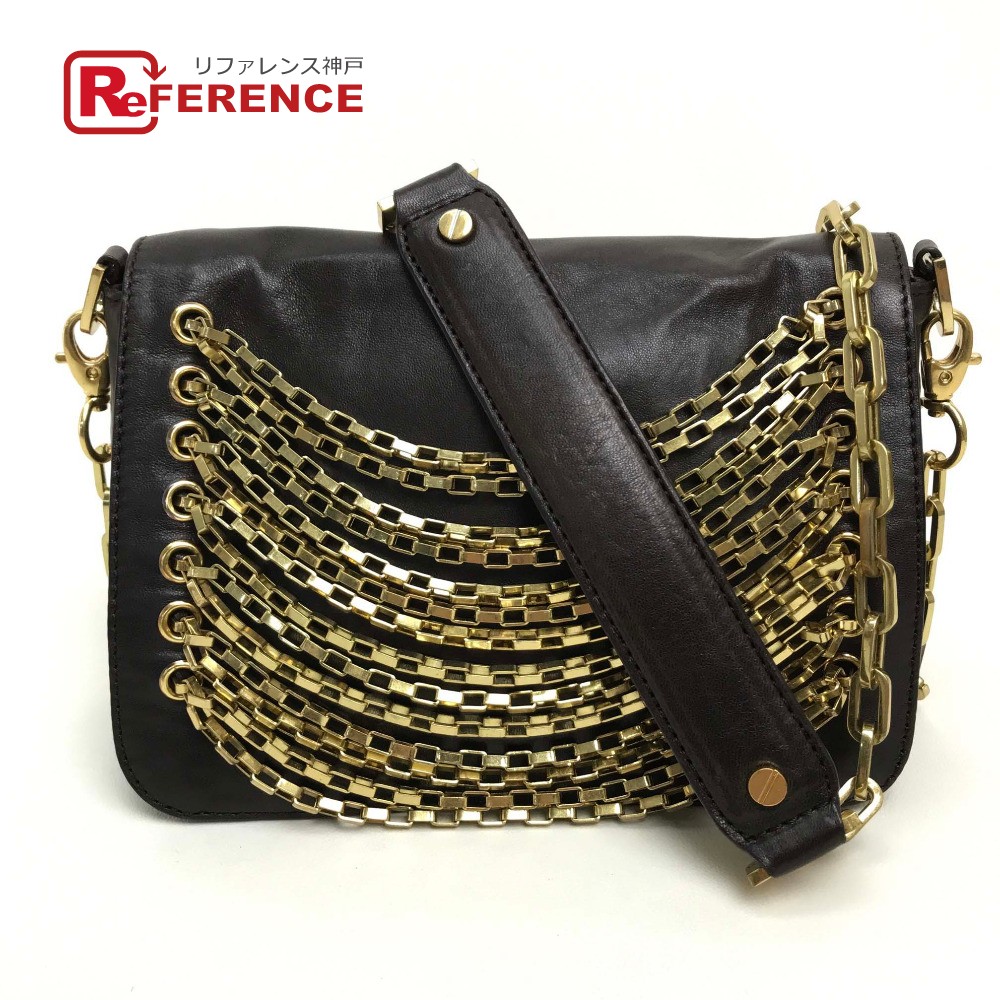 Tory Burch トリーバーチ ミニバッグ ポーチ 重ね付け デザイン カバン 斜め掛けバッグ 肩掛けバッグ チェーンポシェット ショルダーバッグ レザー レディース ダークブラウン 【中古】