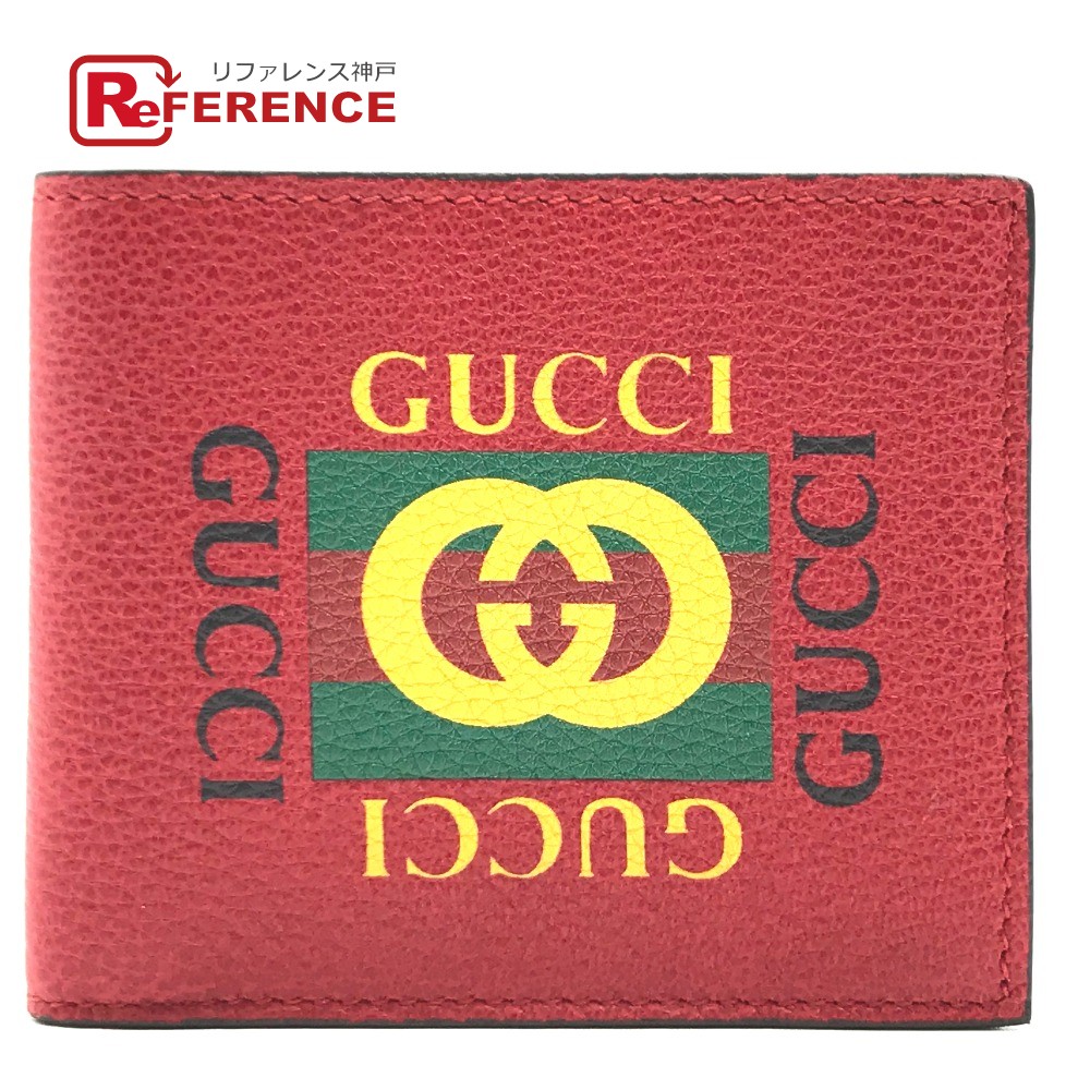 Gucci グッチ Gucci プリント ヴィンテージ ロゴ 金入 歌留多入れ物 二つ折り財布 両替入れなし 皮革 赤みシステム ユニ性行為 新品等しく 中古 Pghintheround Com