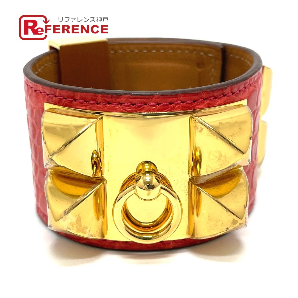 HERMES エルメス コリエドシアン バングル アクセサリー ブレスレット レザー レディース ブーゲンビリア レッド系&times;ゴールド金具 【中古】｜ブランドショップ　リファレンス
