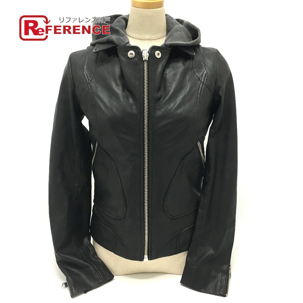 在庫有 Doma ドマ D レザー フード付き アパレル アウター ライダースジャケット ラムレザー レディース ブラック グレー 中古 注目ブランド Www Eh Net Sa