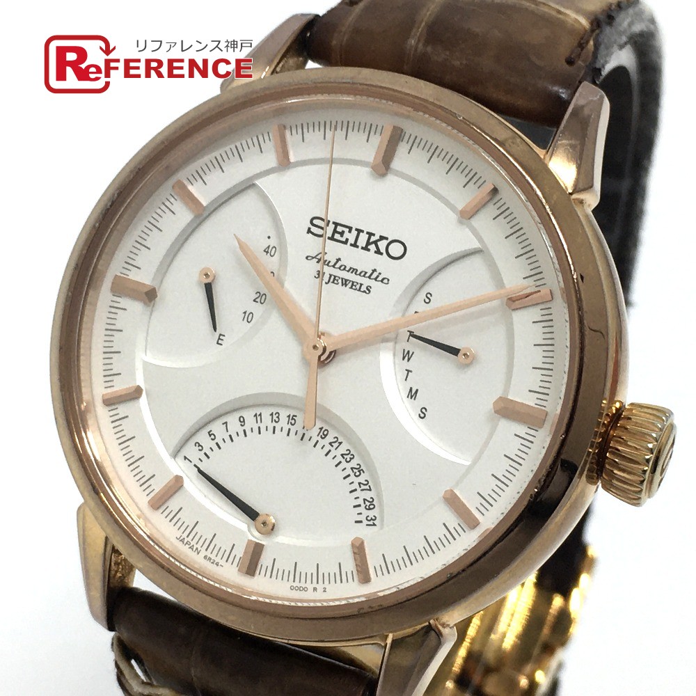 Seiko セイコー 6r24 00d0 デイデイト プレサージュ パワーリザーブ 裏スケ 自動巻 腕時計 Ss 革ベルト メンズ ゴールド ピンクゴールド系 中古 Abonkala Com