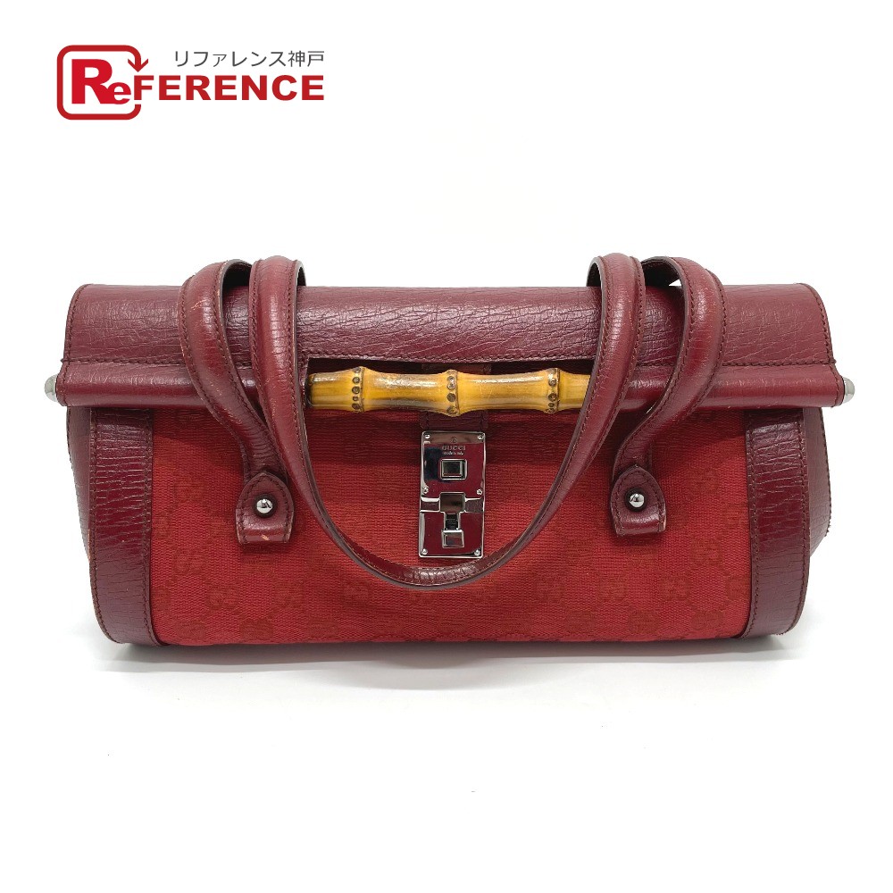 ブランド レッド おしゃれ アイコン 中古 横長 レディースバッグ 赤 中古 ハンドバッグ Gg 送料無料 Gucci グッチ あす楽対応 Gucci グッチ バンブー セミショルダーバッグ ボストンバッグ ハンドバッグ Ggキャンバス レザー レディース レッド 中古