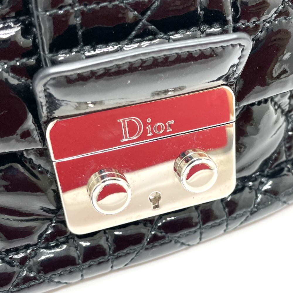 Christian Dior クリスチャンディオール ニューロック カナージュステッチ チェーン 肩掛け ショルダーバッグ エナメル レディース ブラック 中古 Melillimona Com